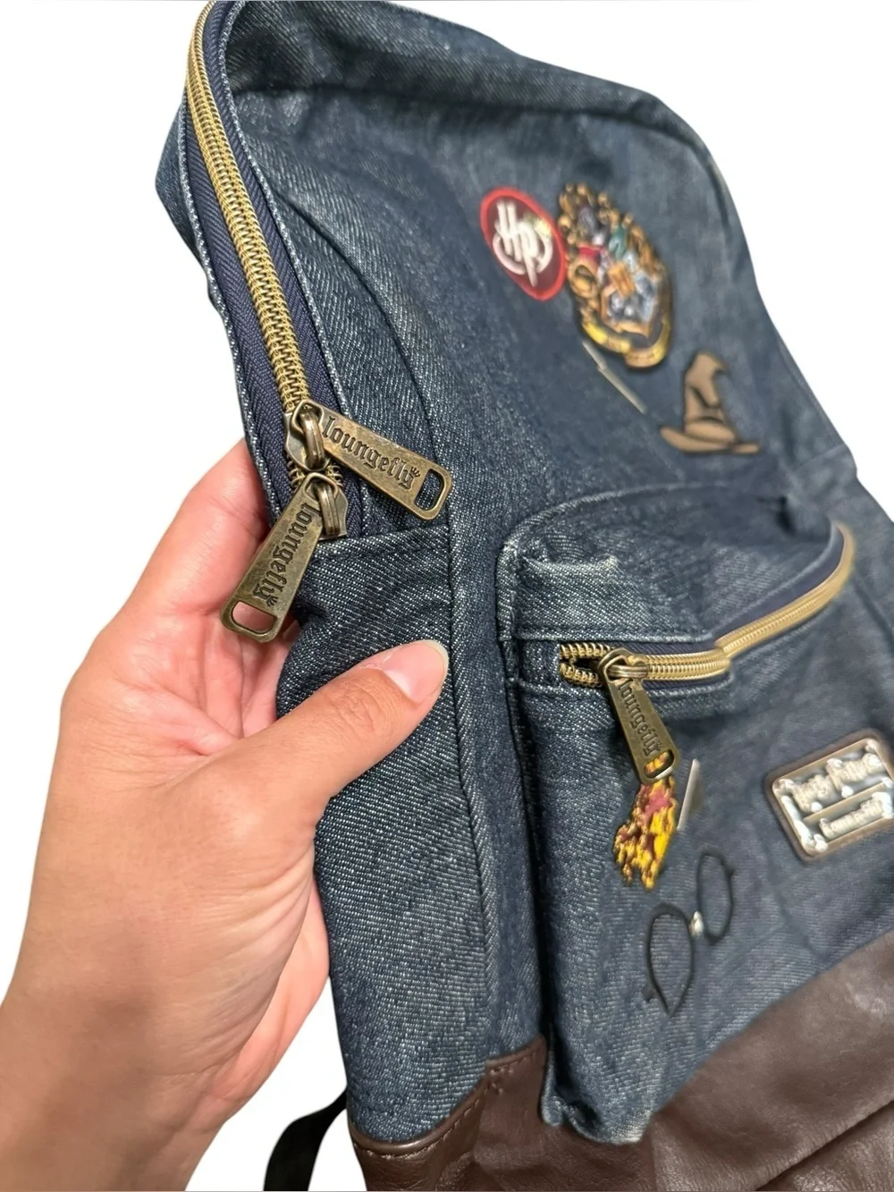Loungefly x Harry Potter Denim Backpack with Faux Leather Trim